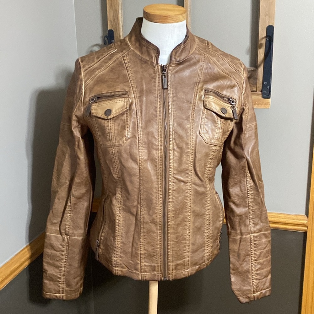 Jou Jou light brown faux leather jacket size small - Picture 4 of 11